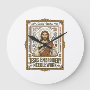 Reloj Redondo Grande Bordado de Jesús Bordado de Jesús Aguja