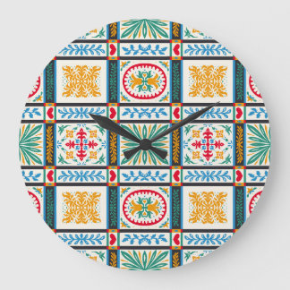 Reloj Redondo Grande Bordado de mallica italiano: Floral mediterránea