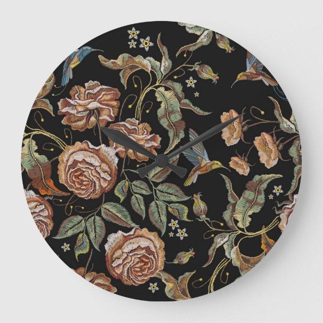 Reloj Redondo Grande Bordados rosas, estilo renacentista. (Anverso)