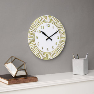 Reloj Redondo Grande Borde de clave griega blanco oro Art Deco marcador
