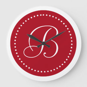 Reloj Redondo Grande Borde de monograma rojo oscuro con punto blanco