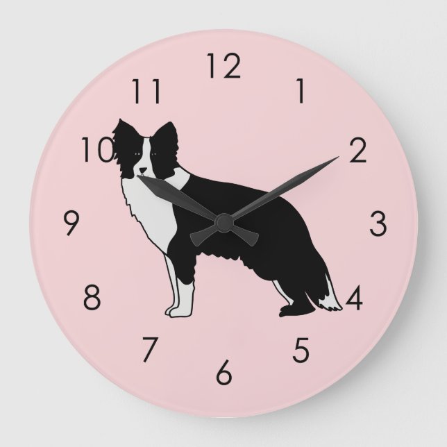 Reloj Redondo Grande Borde de Perro Collie Resumen Ilustracion Rosa (Anverso)