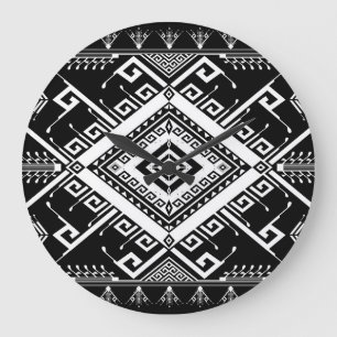 Reloj Redondo Grande Borde étnico geométrico indio, abstracto.