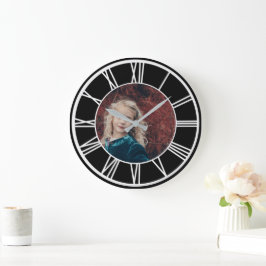 Reloj Redondo Grande Borde numérico romano blanco negro Añadir ronda de