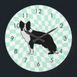 Reloj Redondo Grande Border Collie Dog Abstract Illustration Checkered<br><div class="desc">Perfect abstract dog illustration for dog lovers! Cute border collie dog with whimsical stars design. Border collie dog mom,  border collie dog dad,  this one is for you. Also border collie dog illustration for kids.</div>