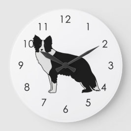 Reloj Redondo Grande Border Collie Dog Abstract Illustration White