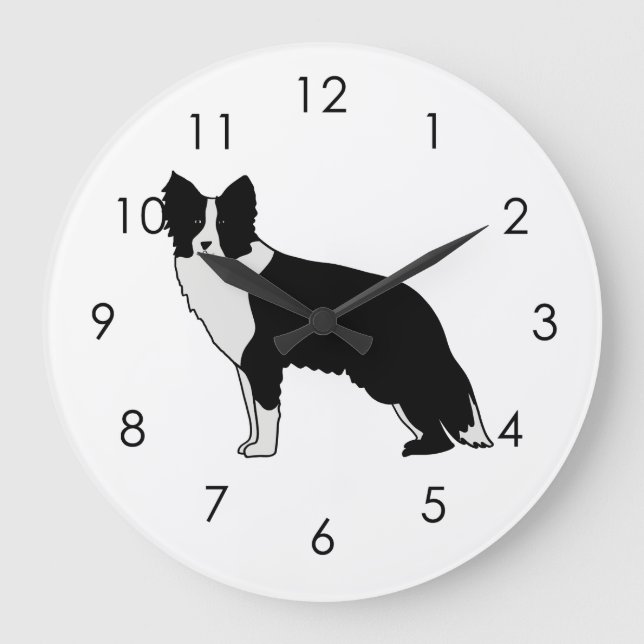 Reloj Redondo Grande Border Collie Dog Abstract Illustration White (Anverso)