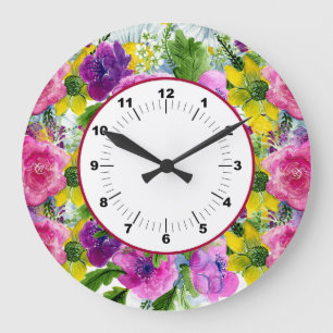 Reloj Redondo Grande Borgoña Boda floral rosa Garland reprogramado