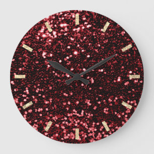 Reloj Redondo Grande Borgoña Purpurina rojo brillante dorado