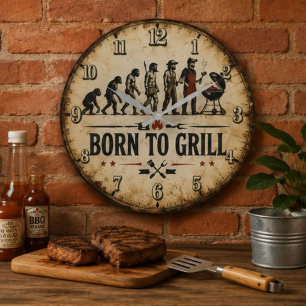 Reloj Redondo Grande Born to Grill Funny BBQ Evolution