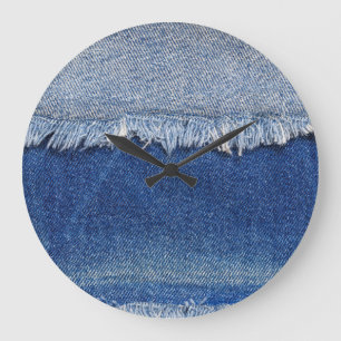 Reloj Redondo Grande Borrado de Denim Jeans Fondo de tela