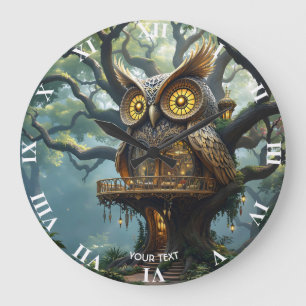 Reloj Redondo Grande Bosque de árbol de búho barato de fantasía