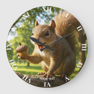 Reloj Redondo Grande Bosque de ardilla feliz lindo de fantasía