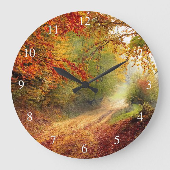Reloj Redondo Grande Bosque de Autum de la mañana (Anverso)
