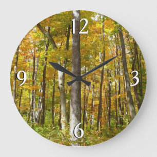 Reloj Redondo Grande Bosque de hojas amarillas paisaje otoñal