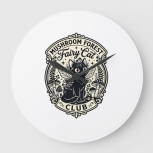 Reloj Redondo Grande Bosque de Hongos Hada Gato Divertido Gato Gráfico