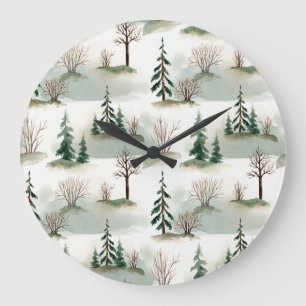 Reloj Redondo Grande Bosque de Invierno: desenfoque verde de mano