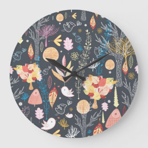 Reloj Redondo Grande Bosque del Otoño: Belleza Estacional Texturada.