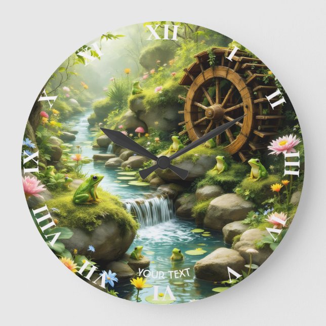 Reloj Redondo Grande Bosque del río Fantasy Cute Frog (Anverso)