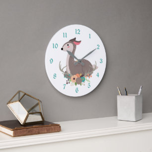 Reloj Redondo Grande Bosque floral ciervo y asta