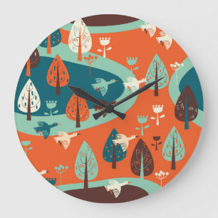 Reloj Redondo Grande Bosque Geese: La escena de la naturaleza vintage