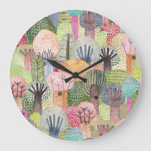 Reloj Redondo Grande Bosque Infantil: fondo acuarela.