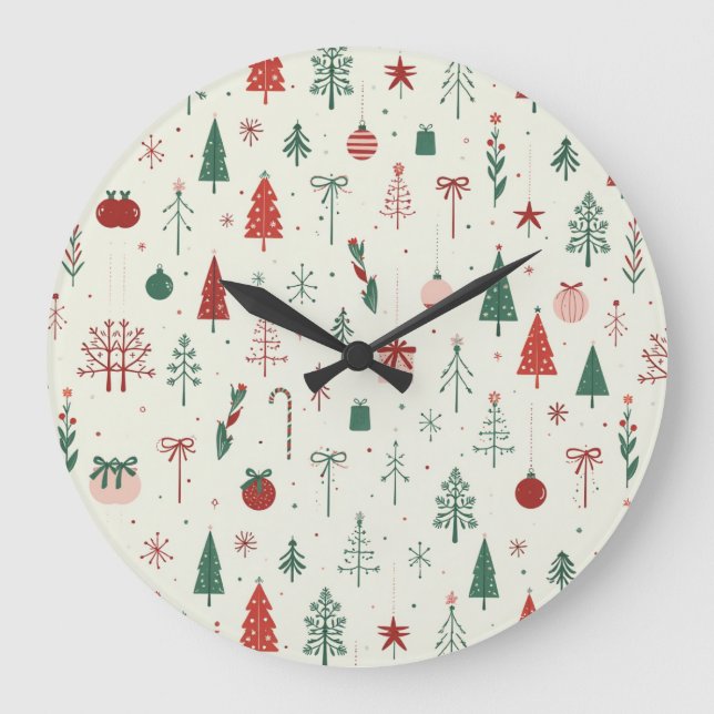Reloj Redondo Grande Bosque navideño escandinavo (Anverso)