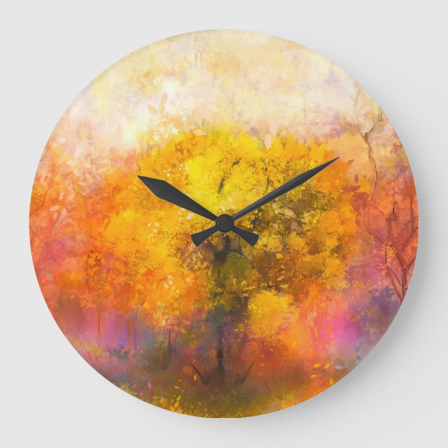 Reloj Redondo Grande Bosque otoñal: Ilustracion de acuarela suave. (Anverso)