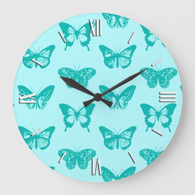 Reloj Redondo Grande Bosquejo, aguamarina y turquesa de la mariposa (Anverso)