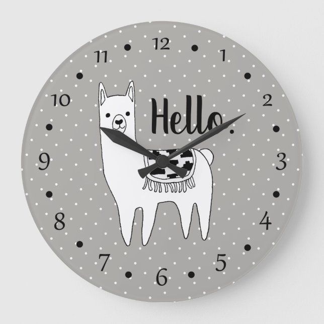 Reloj Redondo Grande Bosquejo de moda de la llama y puntos blancos hola (Anverso)