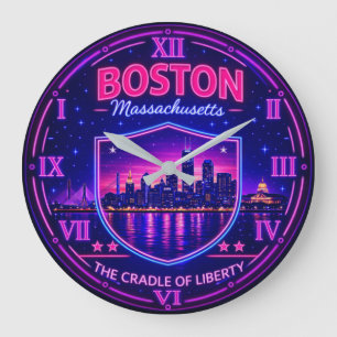 Reloj Redondo Grande Boston Massachusetts Harbor Skyline 
