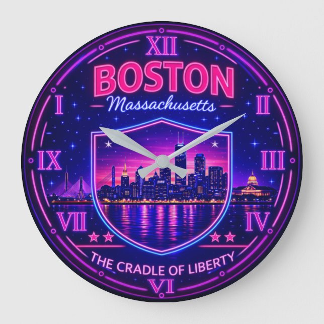 Reloj Redondo Grande Boston Massachusetts Harbor Skyline  (Anverso)