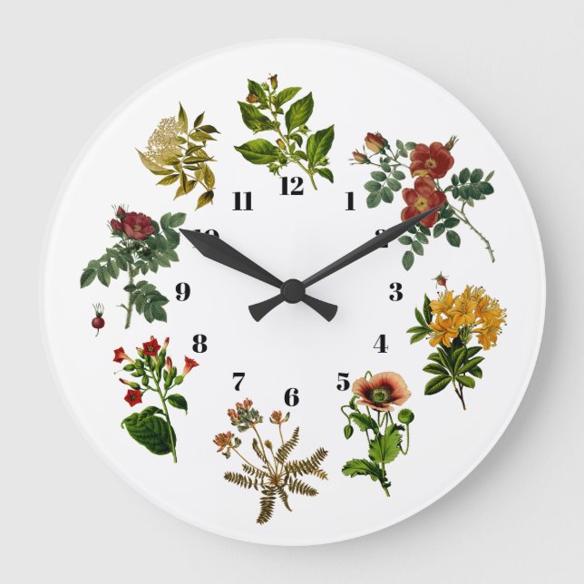 Reloj Redondo Grande Botánica de Flores Vintage (Anverso)