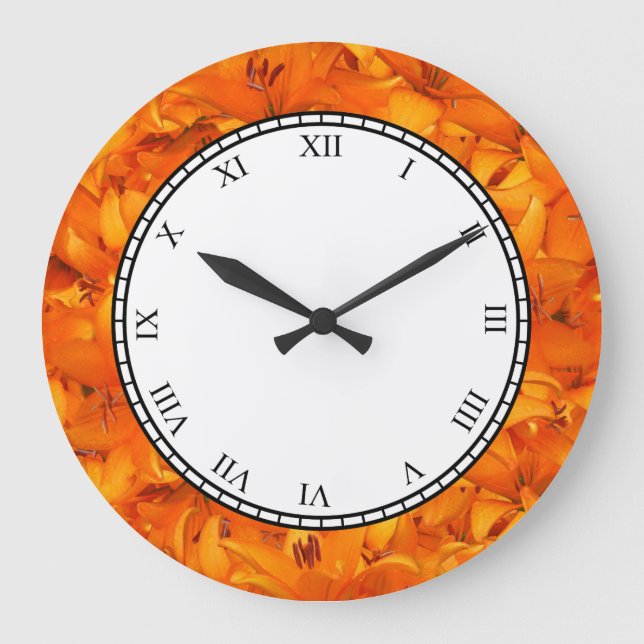 Reloj Redondo Grande Botanical Orange Garden Flower Roman Digits (Anverso)