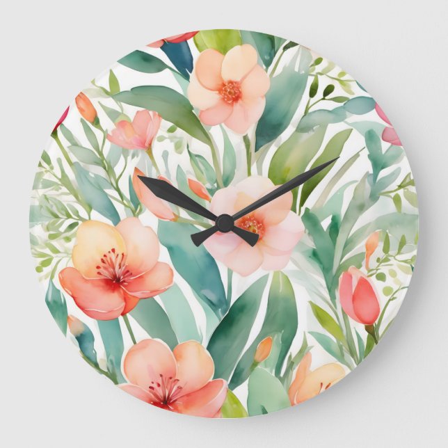 Reloj Redondo Grande Botánicos de primavera frescos (Anverso)