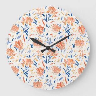 Reloj Redondo Grande Botany linocut barroco: fondo floral sin costuras