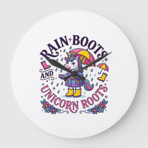 Reloj Redondo Grande Botas de lluvia de unicornio y camiseta comercial