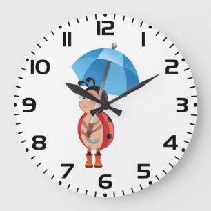 Reloj Redondo Grande Botas de lluvia paraguas azul mariquita linda