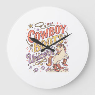 Reloj Redondo Grande Botas de vaquero de unicornio Unicornio caprichoso