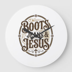 Reloj Redondo Grande Botas Vaqueros y Jesús Fe Occidental Vintage
