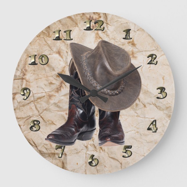 Reloj Redondo Grande Botas y gorra de vaquero (Anverso)