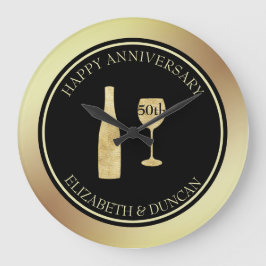 Reloj Redondo Grande Botella Y Vidrio Purpurina De Oro