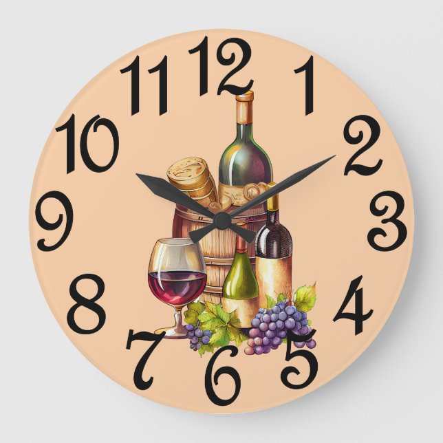 Reloj Redondo Grande Botellas De Vino (Anverso)
