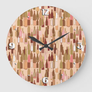 Reloj Redondo Grande Botellas de vino, colores de la tierra, fondo de c