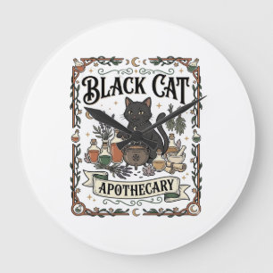Reloj Redondo Grande Botica de Gato Negro Bruja Mística Apothecary