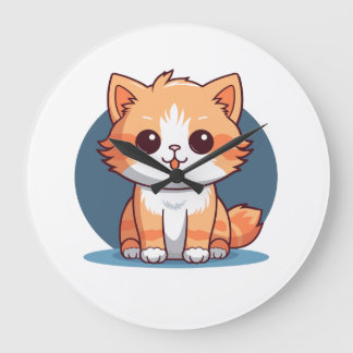 Reloj Redondo Grande Botón de Pin de Gato Naranja Adorable