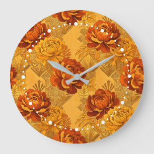 Reloj Redondo Grande Bountiful Blossoms Golden Orange Art Deco