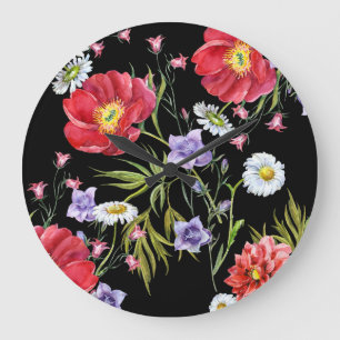 Reloj Redondo Grande Bouquet de flores acuáticas: patrón sin foco