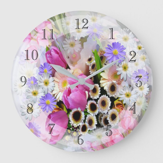 Reloj Redondo Grande Bouquet de flores de primavera de Bonito (Anverso)