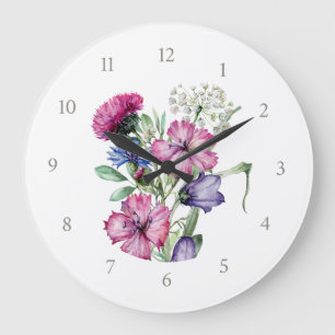 Reloj Redondo Grande Bouquet Floral azul rosa de Floral